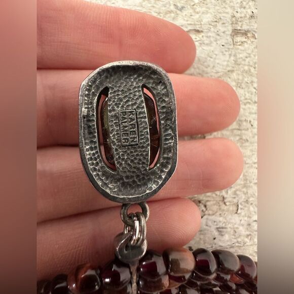 Vintage Karen Palmer Beaded Scarab Pendant Necklace - Picture 4 of 7